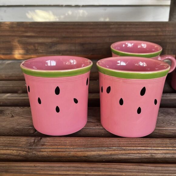 Fiesta Watermelon by Homer Laughlin Set of 4 Mugs 10-oz Round Handle USA Retired - Picture 4 of 14